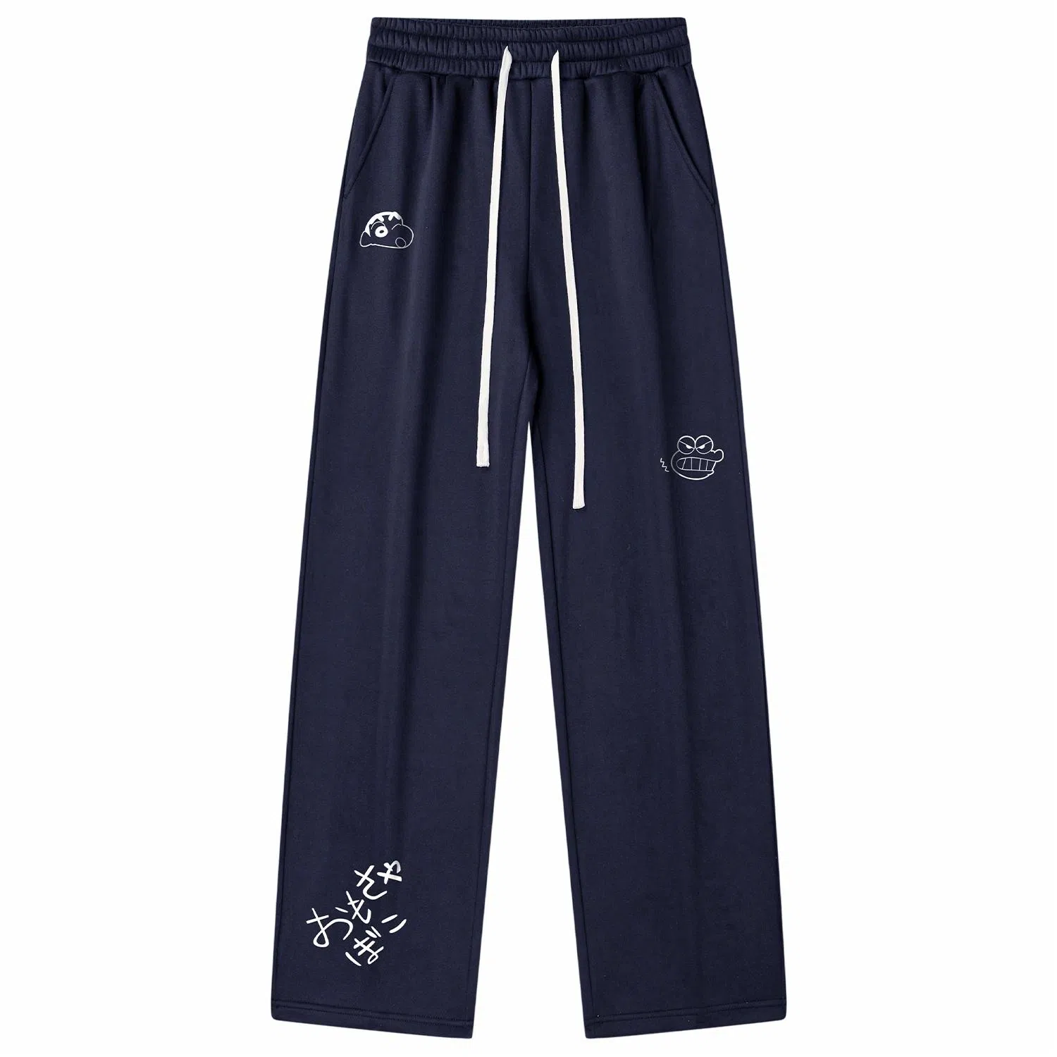 蜡笔小新 趣味卡通人物印花抽绳宽松直筒休闲裤 男女同款