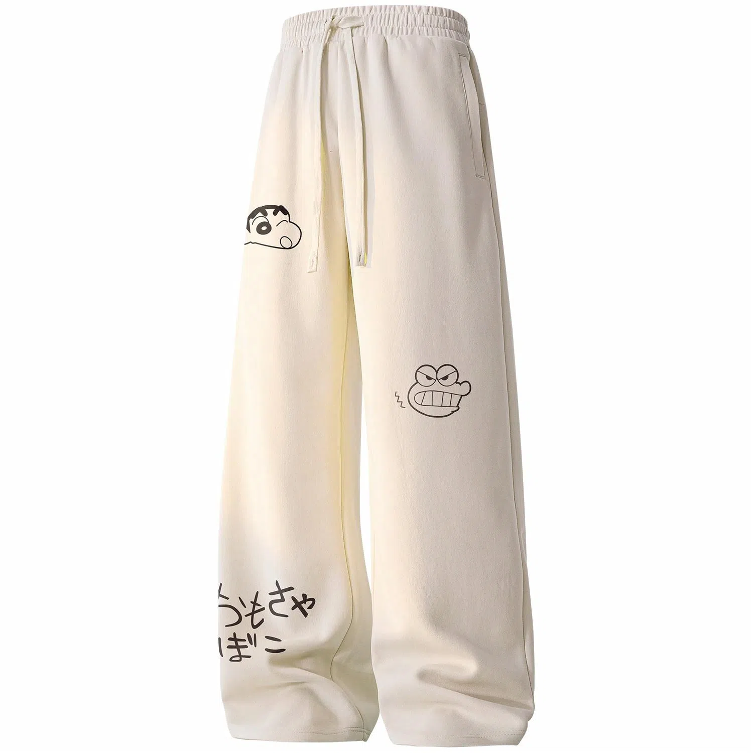 蜡笔小新 趣味卡通人物印花抽绳宽松直筒休闲裤 男女同款