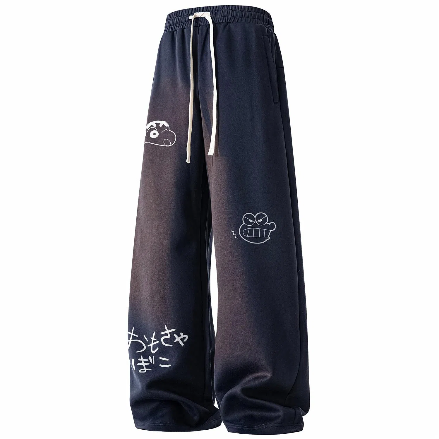 蜡笔小新 趣味卡通人物印花抽绳宽松直筒休闲裤 男女同款