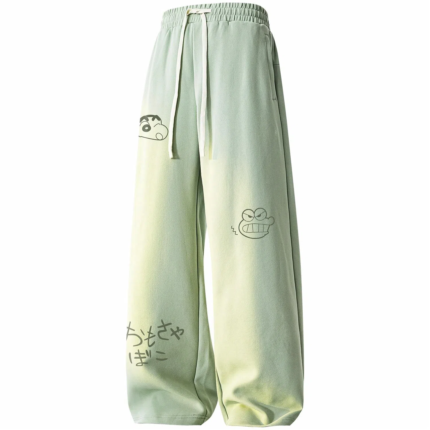 蜡笔小新 趣味卡通人物印花抽绳宽松直筒休闲裤 男女同款