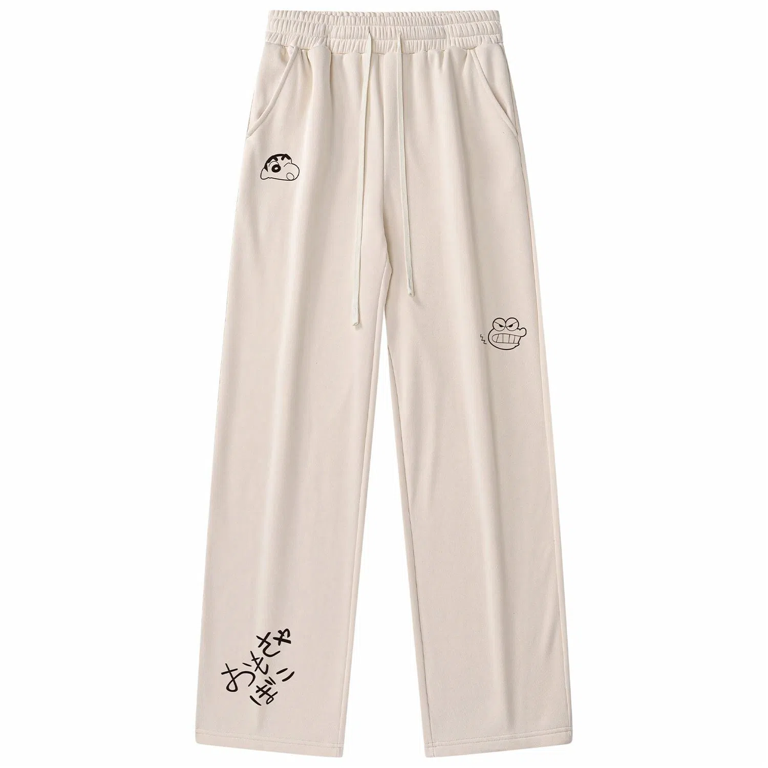 蜡笔小新 趣味卡通人物印花抽绳宽松直筒休闲裤 男女同款