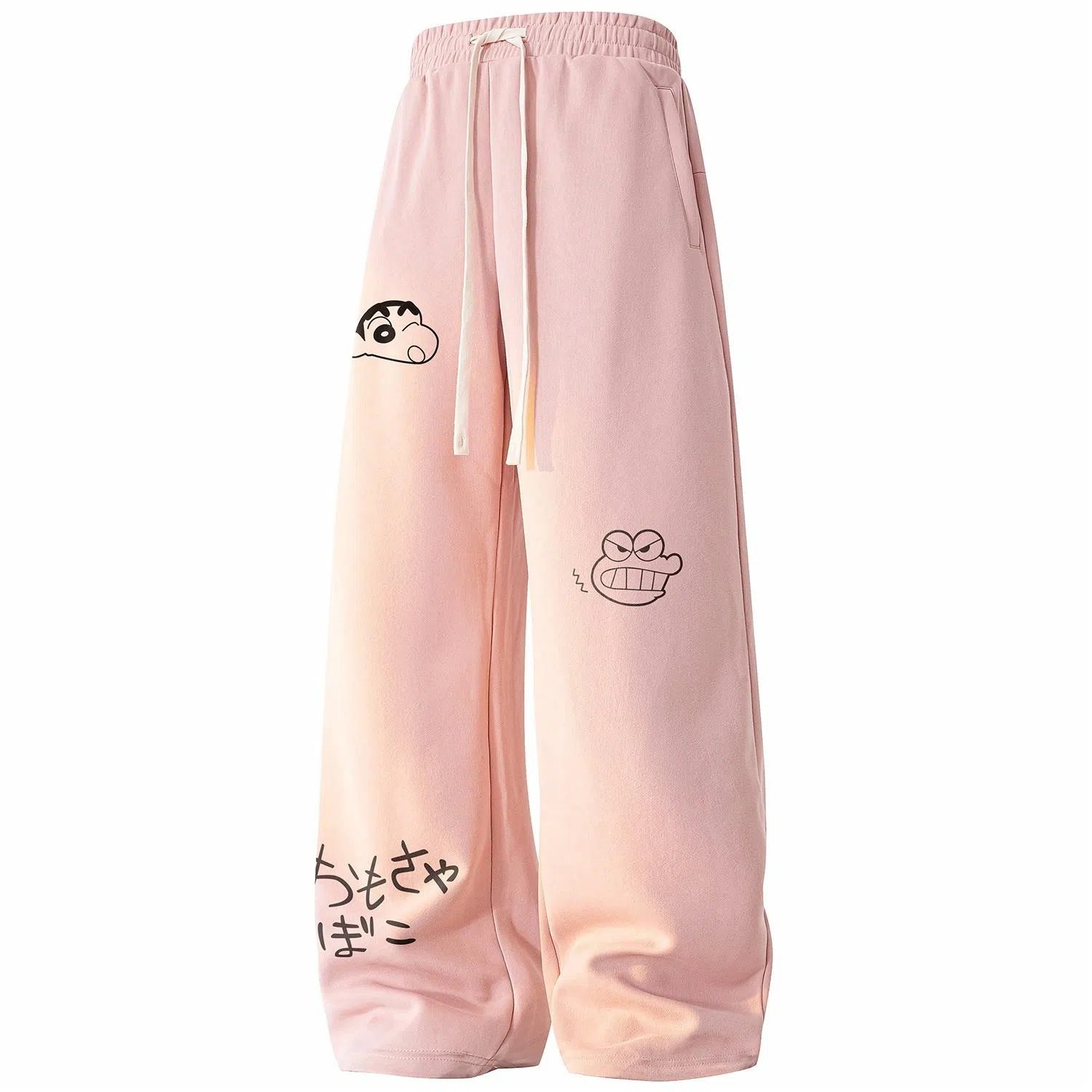 蜡笔小新 趣味卡通人物印花抽绳宽松直筒休闲裤 男女同款