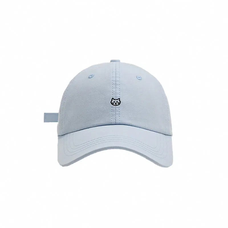 祎步康 可爱小猫刺绣薄款宽帽檐显脸小软顶百搭潮 棉 鸭舌帽 男女同款情侣款