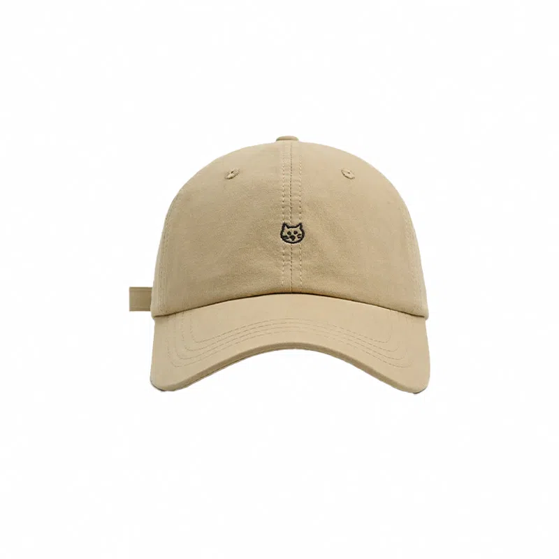 祎步康 可爱小猫刺绣薄款宽帽檐显脸小软顶百搭潮 棉 鸭舌帽 男女同款情侣款