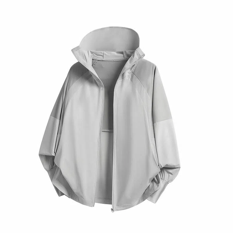 美力城 纯色防紫外线基础款凉感吸湿排汗薄款外套运动透气户外简约宽松百搭连帽长袖 超轻透气速干防紫外线防晒服 男女同款