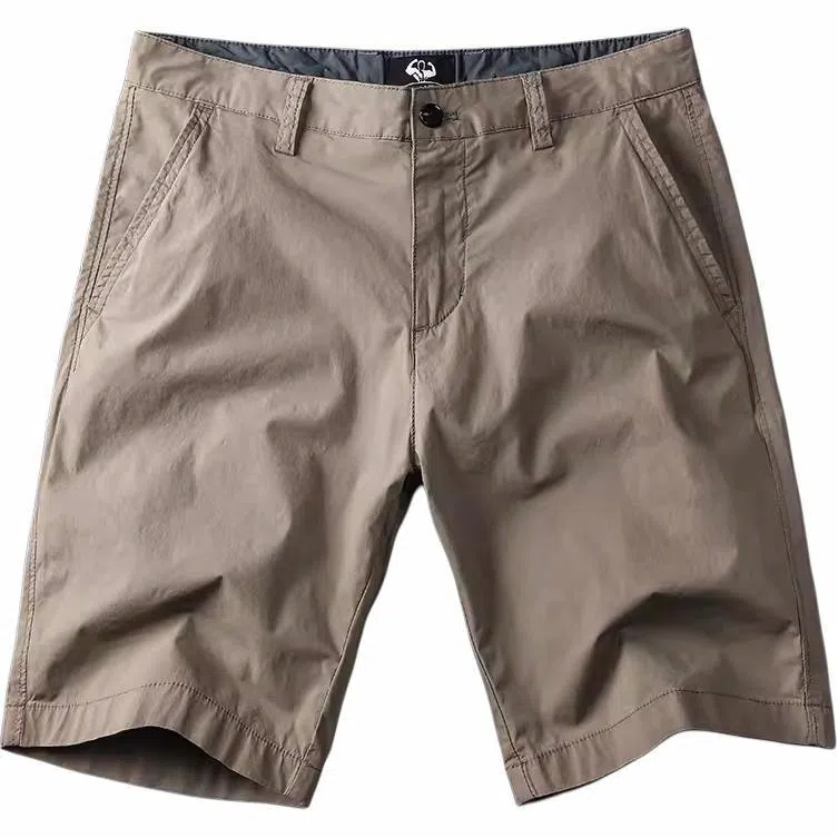 季言 速干透气纯色中腰直筒五分休闲短裤 男款 卡其色