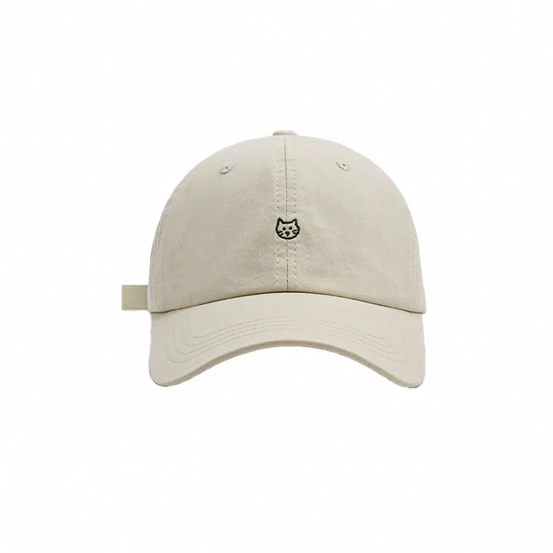 祎步康 可爱小猫刺绣薄款宽帽檐显脸小软顶百搭潮 棉 鸭舌帽 男女同款情侣款
