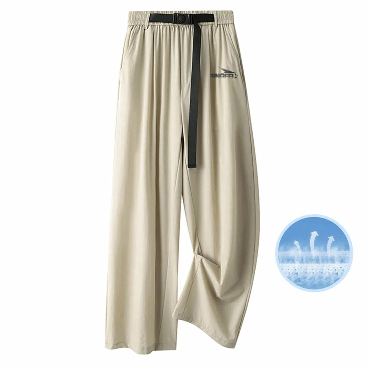 冰飞 美式复古无性别主义风个性手绘创意几何图案字母印花裤腰带宽松百搭显瘦简约冰丝空调裤基础款凉感休闲裤 男女同款