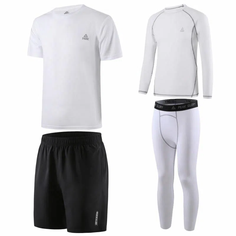 匹克 纯色圆领运动跑步训练速干透气四件套休闲运动套装 男款