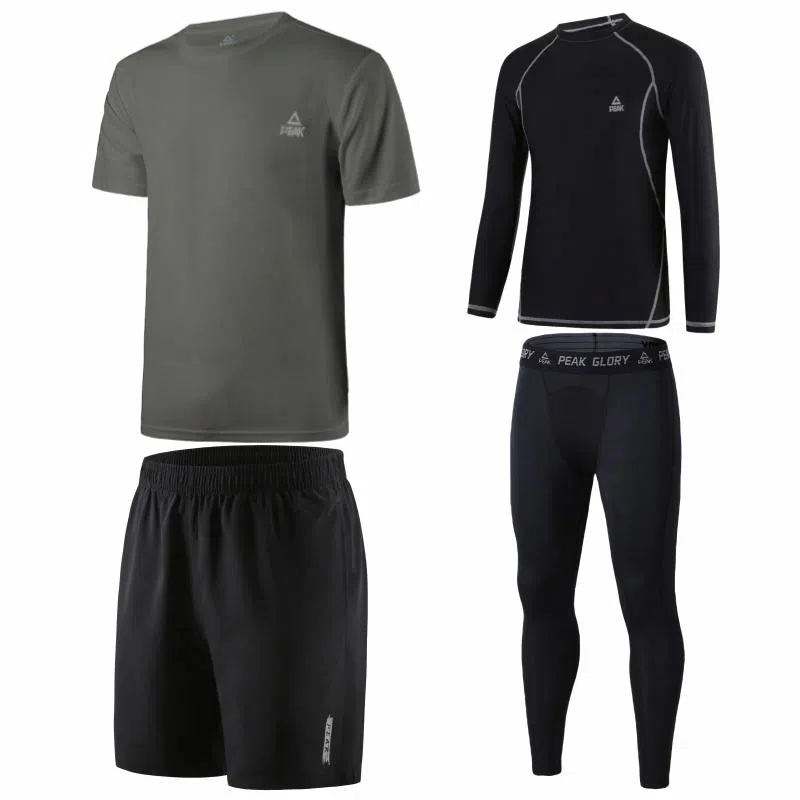 匹克 纯色圆领运动跑步训练速干透气四件套休闲运动套装 男款