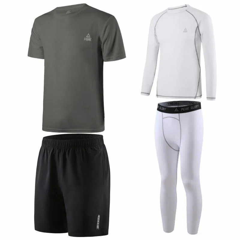 匹克 纯色圆领运动跑步训练速干透气四件套休闲运动套装 男款