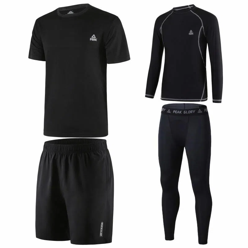 匹克 纯色圆领运动跑步训练速干透气四件套休闲运动套装 男款