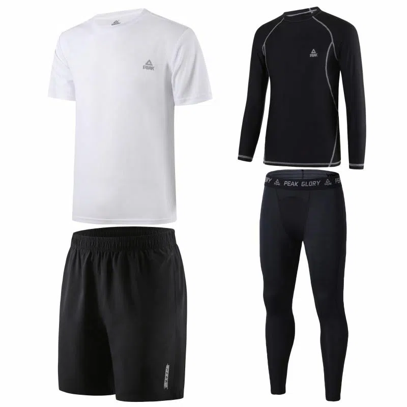 匹克 纯色圆领运动跑步训练速干透气四件套休闲运动套装 男款