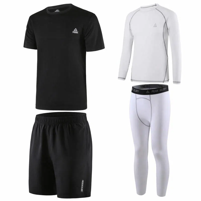 匹克 纯色圆领运动跑步训练速干透气四件套休闲运动套装 男款