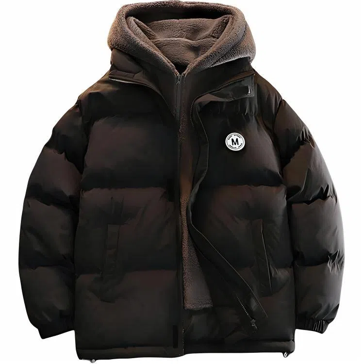 玉儿恋 加绒加厚连帽宽松休闲面包服棉服 男款