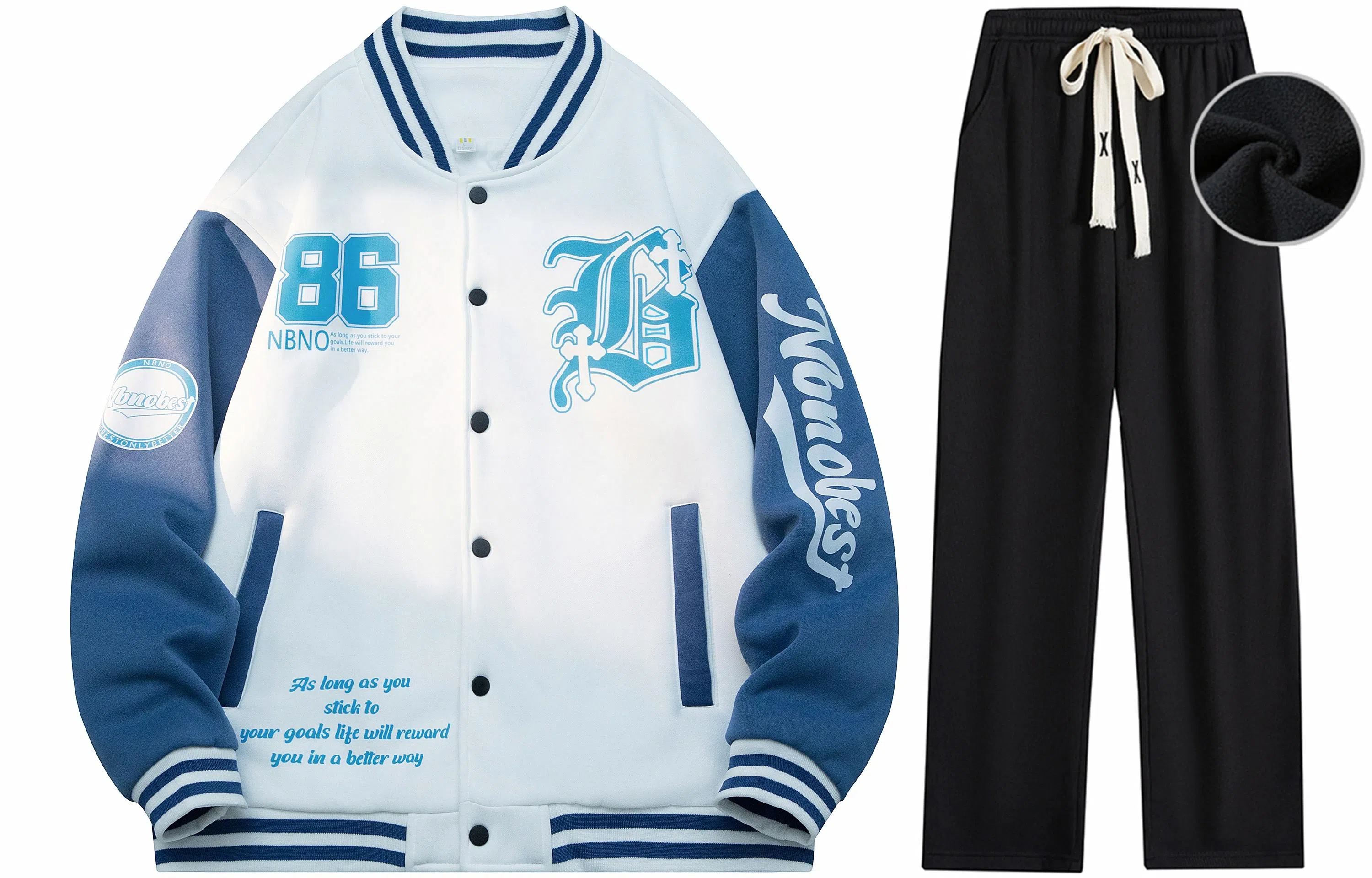 NBNO Retro Letter Logo Baseball Jacket Set