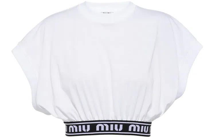 Miu Miu Letter Print Sleeveless T-Shirt White