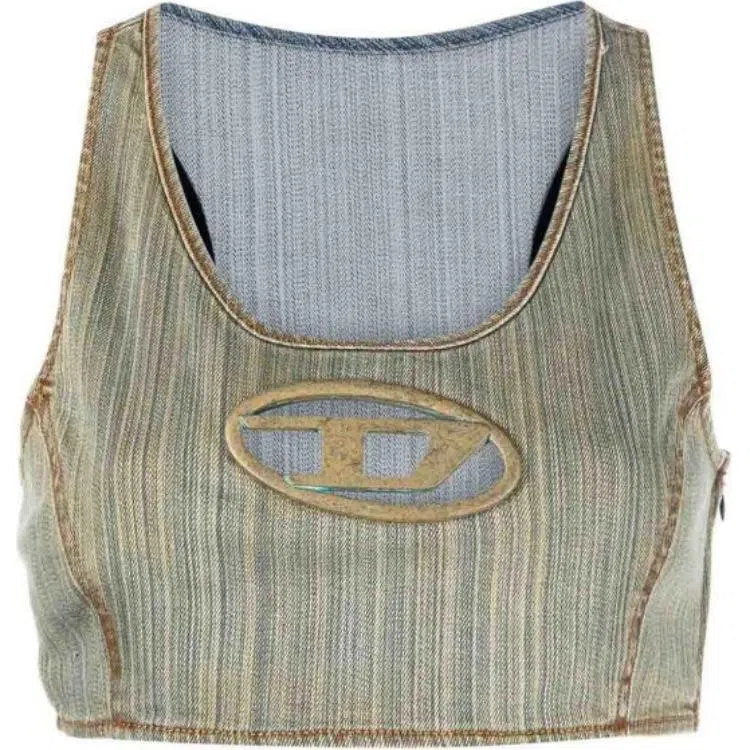 Diesel Letter Print Sleeveless Vest Green