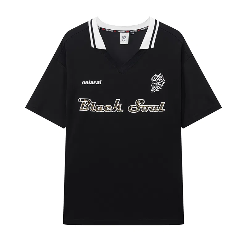 oniarai SS23 Retro Football Polo Shirt Black