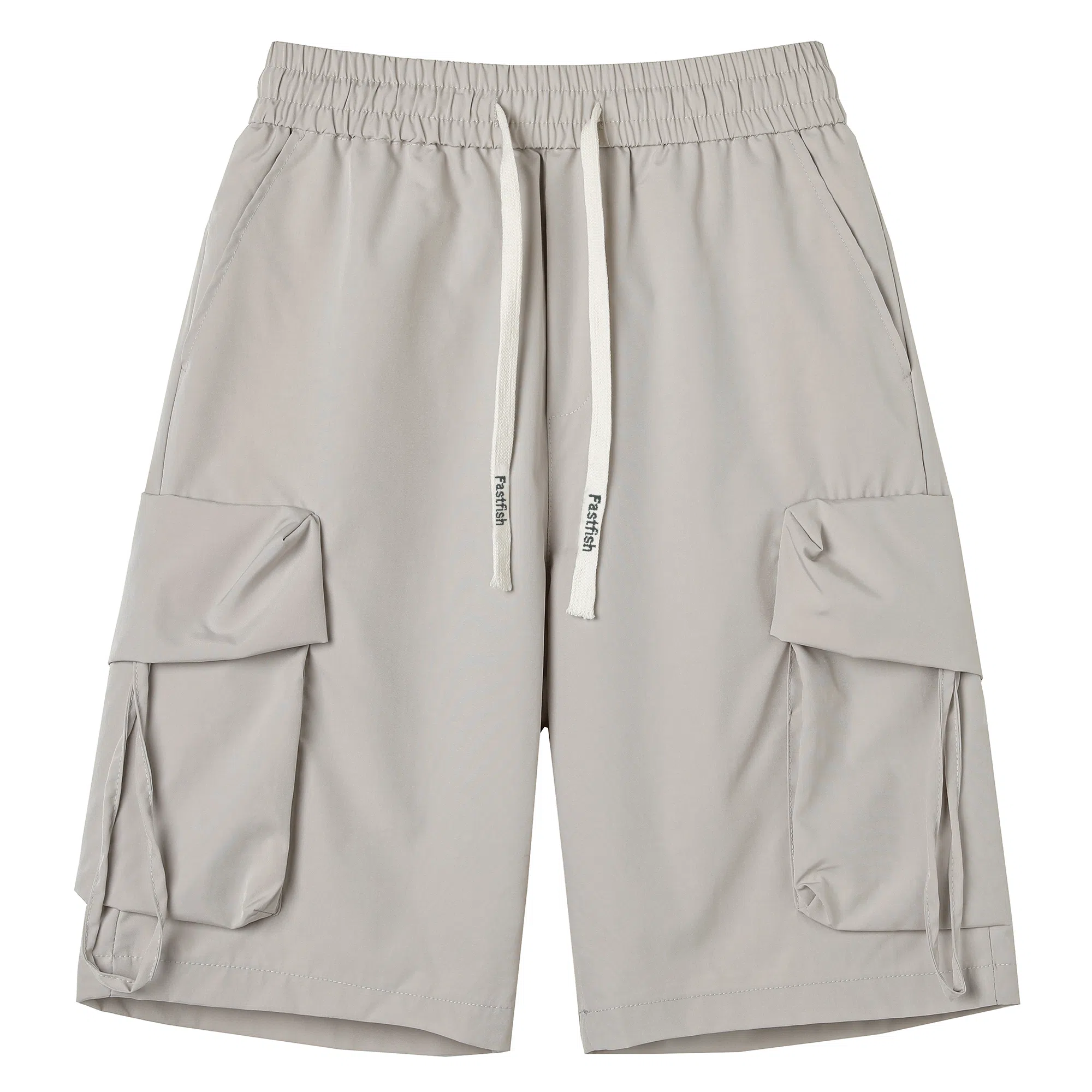 快鱼 纯色简约基础抽绳系带百搭宽松中腰多口袋工装裤薄款运动外穿五分休闲短裤 男女同款