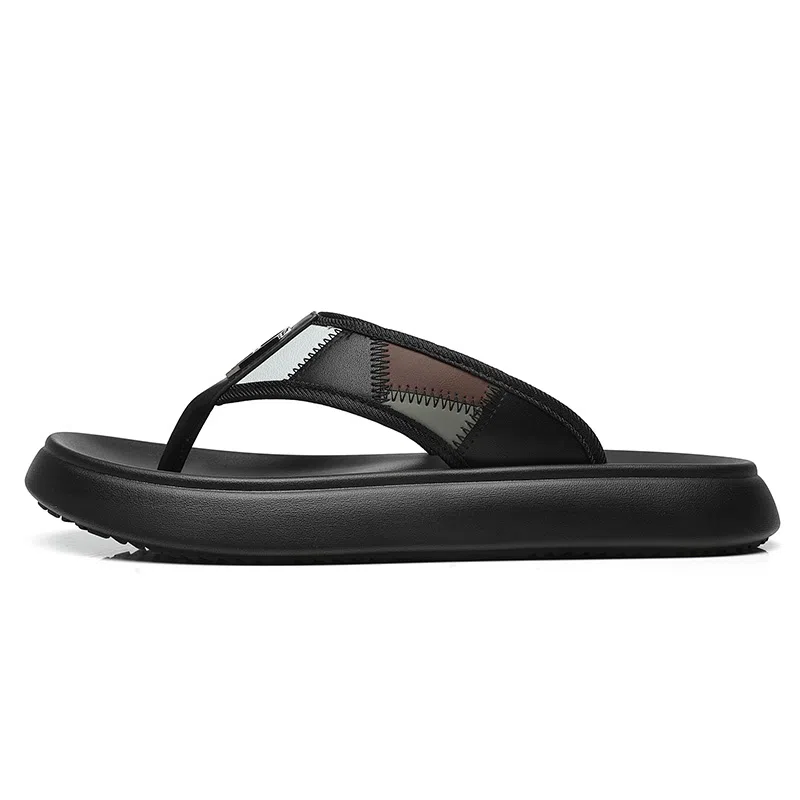 木林森 舒适时尚通勤百搭人字拖鞋 男款 黑色