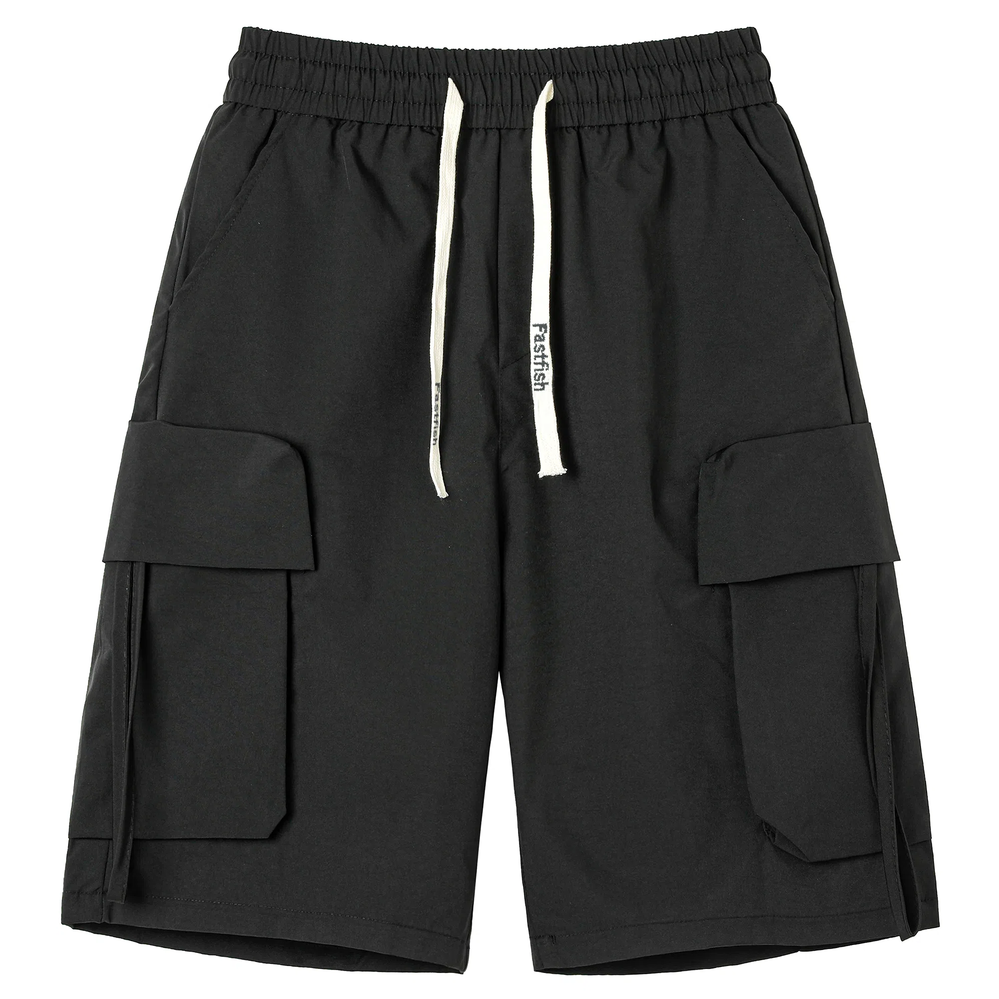 快鱼 纯色简约基础抽绳系带百搭宽松中腰多口袋工装裤薄款运动外穿五分休闲短裤 男女同款