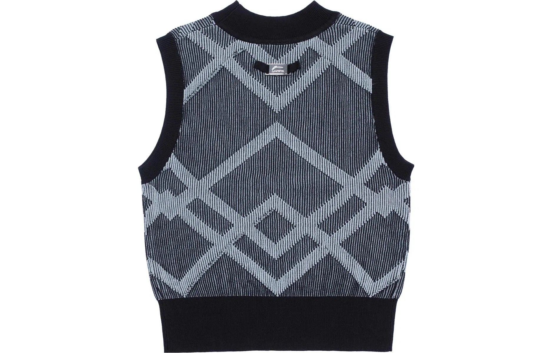 中国李宁 线条提花圆领套头背心 女款 黑色提花