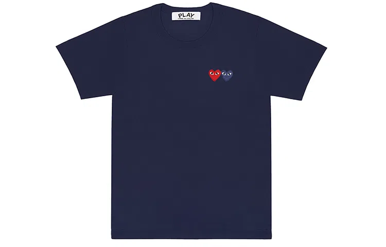 CDG Play Double Heart T-Shirt Navy T