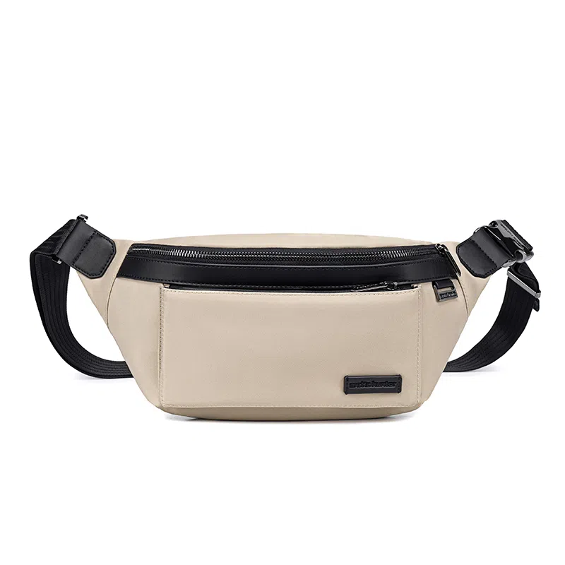 北极猎人 机能风简约时尚潮流工装街拍骑行运动高颜值防水 尼龙拼超纤 胸包 男款 黑色/卡其色