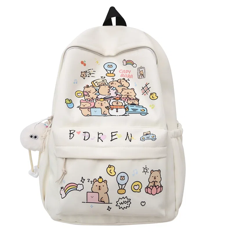 醇龙 可爱涂鸦卡通印花书包轻便休闲小众学生小清新少女背包 尼龙 双肩包 男女同款情侣款 黑色/彩色