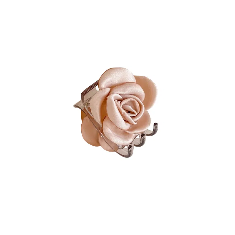 水中玉 山茶花半扎发抓夹气质浪漫绸面花朵鲨鱼夹子发卡发饰高级感头饰 亚克力 发夹 女款