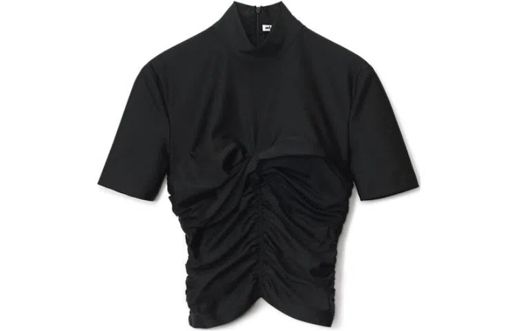 Alexander Wang SS22 Pleated Mock Neck Tee Black