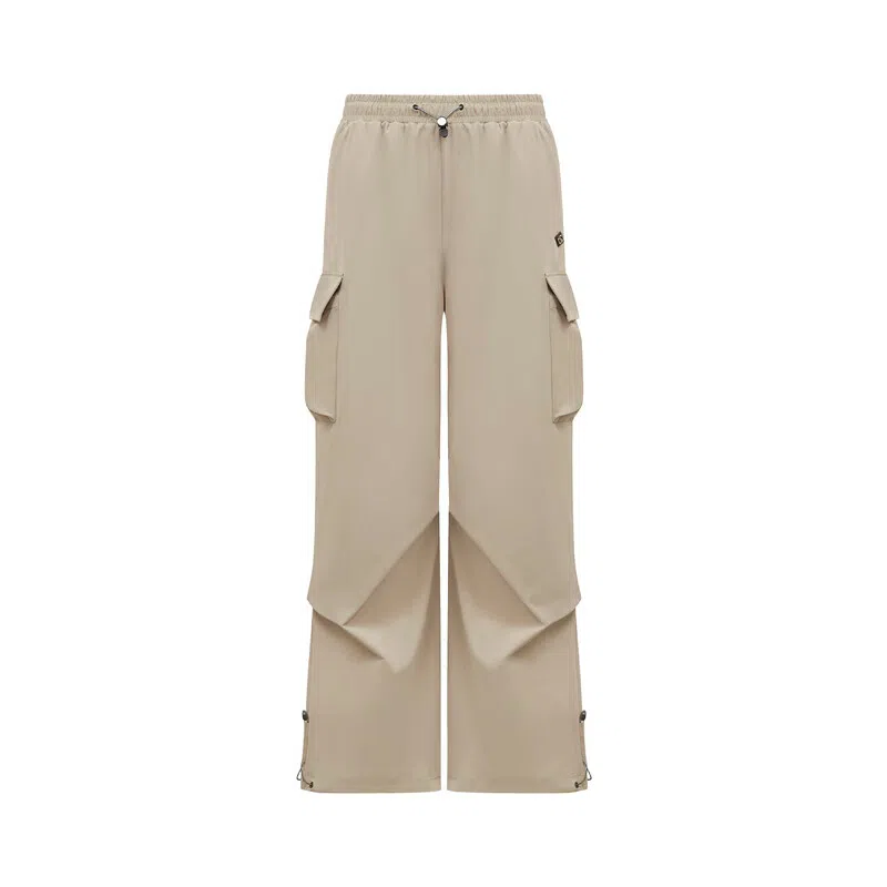 探路者 纯色户外透气速干弹力中腰宽松直筒休闲裤 男女同款