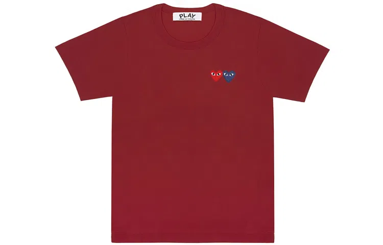 CDG Play Double Heart T-Shirt Burgundy T