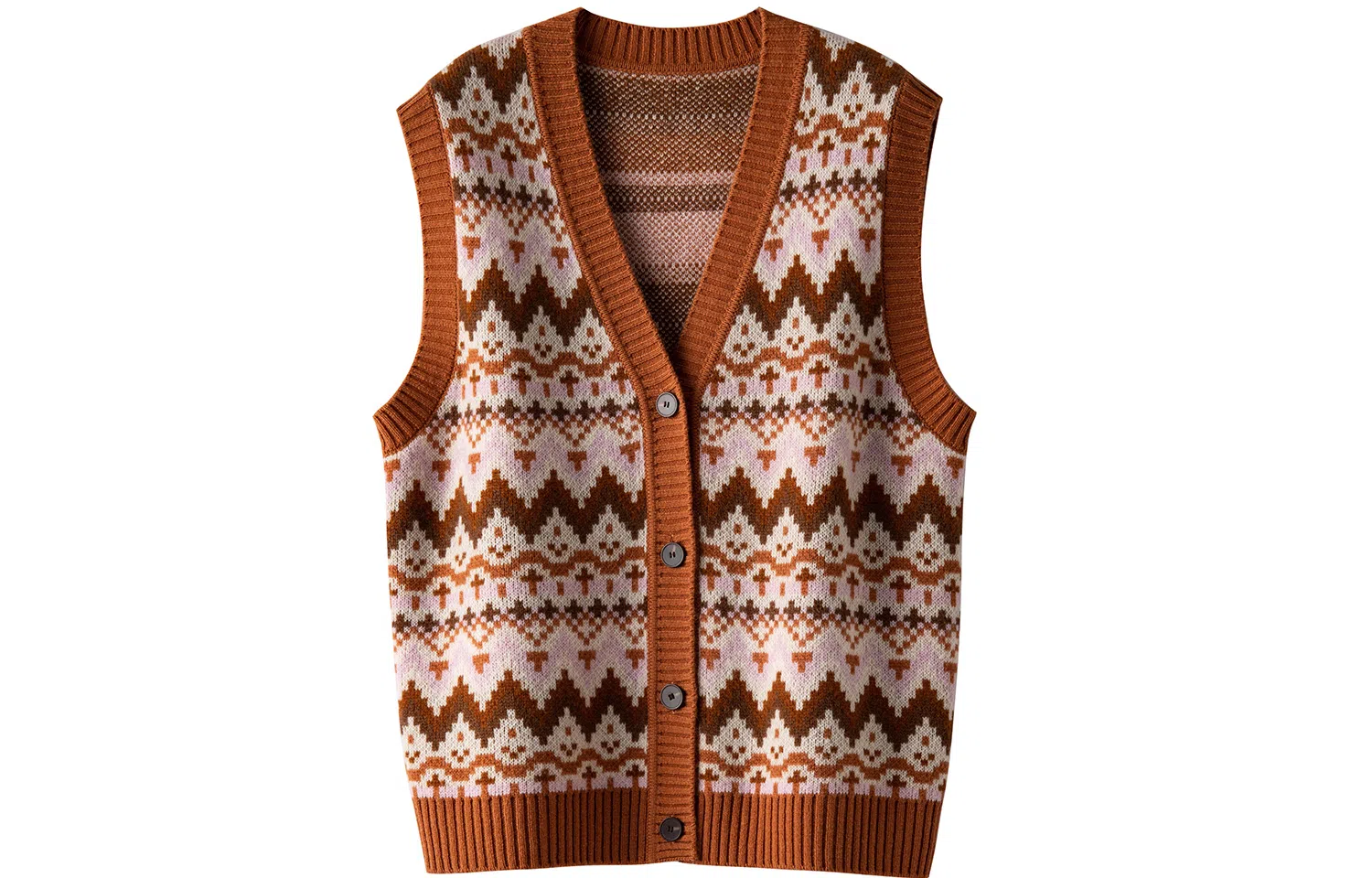 恒源祥 北欧撞色提花羊毛开衫背心 女款