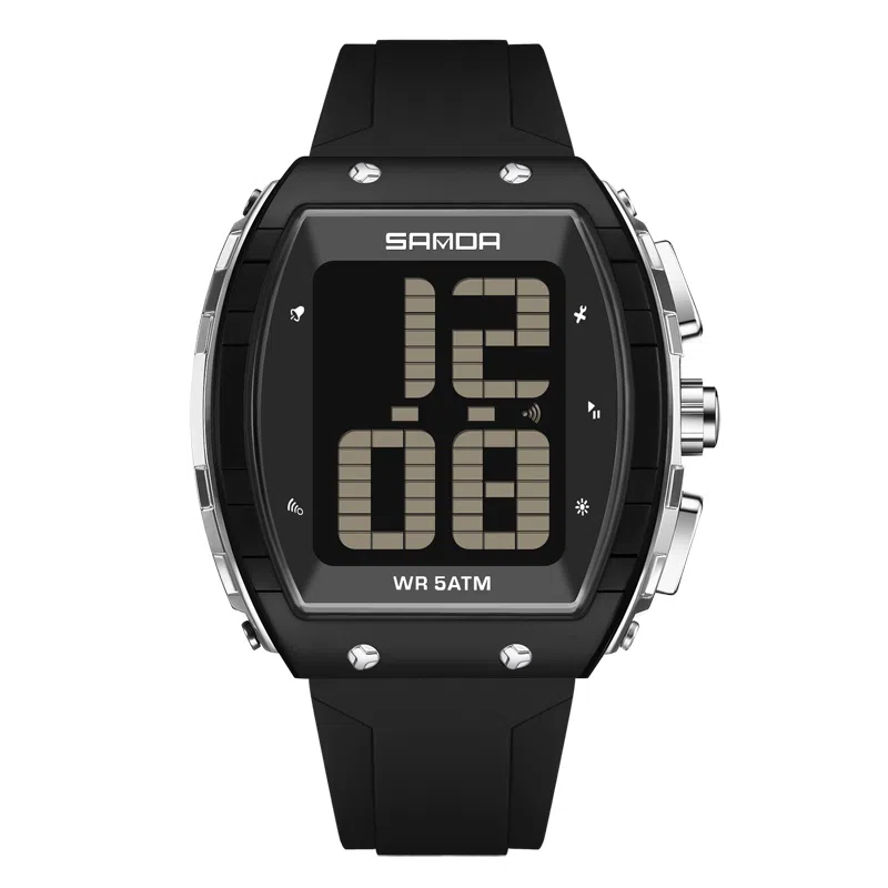 三达 时尚潮流老人整点报时大字腕表 电子机芯 硅胶表带 国表 男女同款 白色表盘