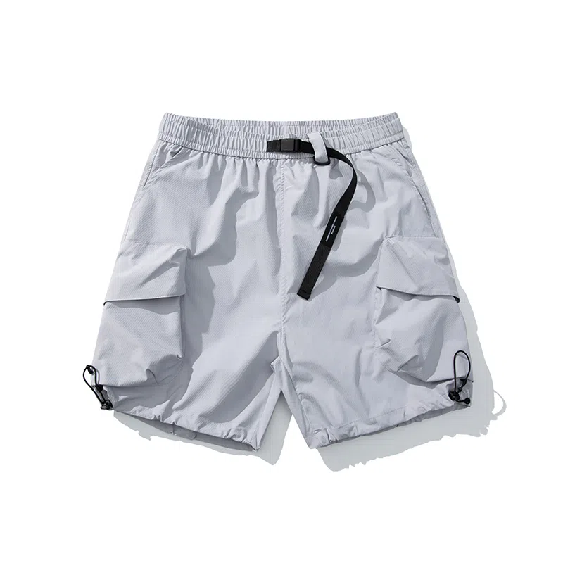 袋鼠 大口袋可自收纳吸湿速干轻薄冰感废土风牛仔运动裤工装短裤 男女同款