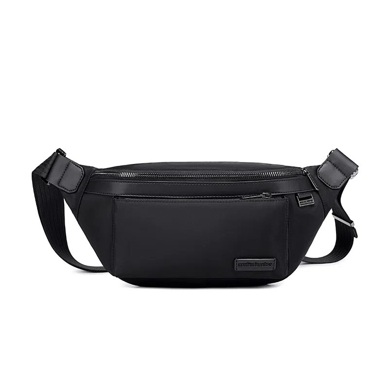 北极猎人 机能风简约时尚潮流工装街拍骑行运动高颜值防水 尼龙拼超纤 胸包 男款 黑色/卡其色