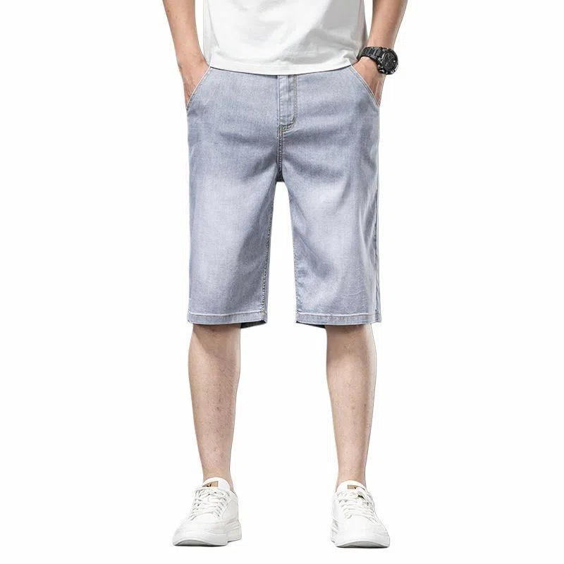 【dme】 基础款天丝凉感宽松纯色显高显瘦中腰直筒七分牛仔短裤 男女同款