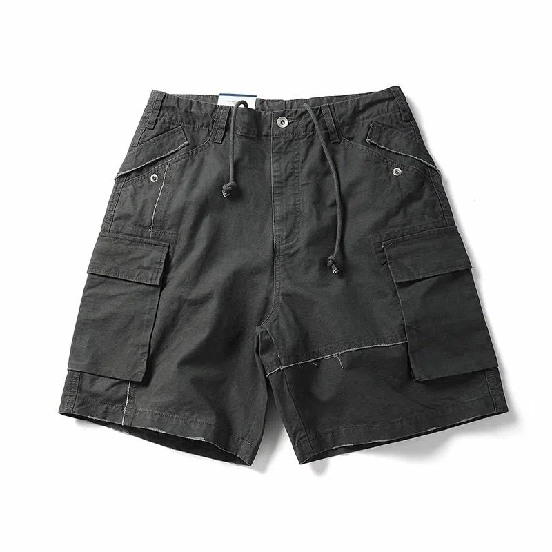 赞仕 美式复古休闲宽松潮流纯色薄款五分工装短裤 男款