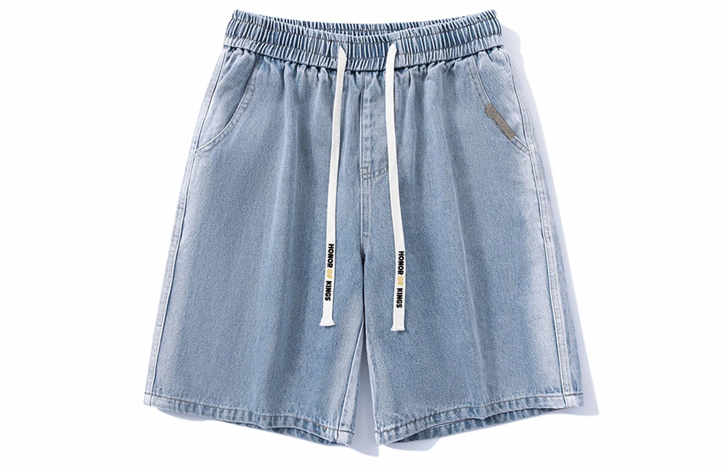 王者荣耀 美式高街水洗直筒五分牛仔短裤 男女同款