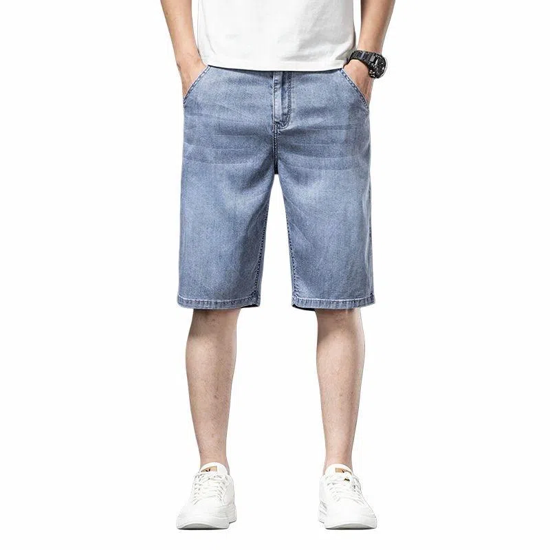 【dme】 基础款天丝凉感宽松纯色显高显瘦中腰直筒七分牛仔短裤 男女同款