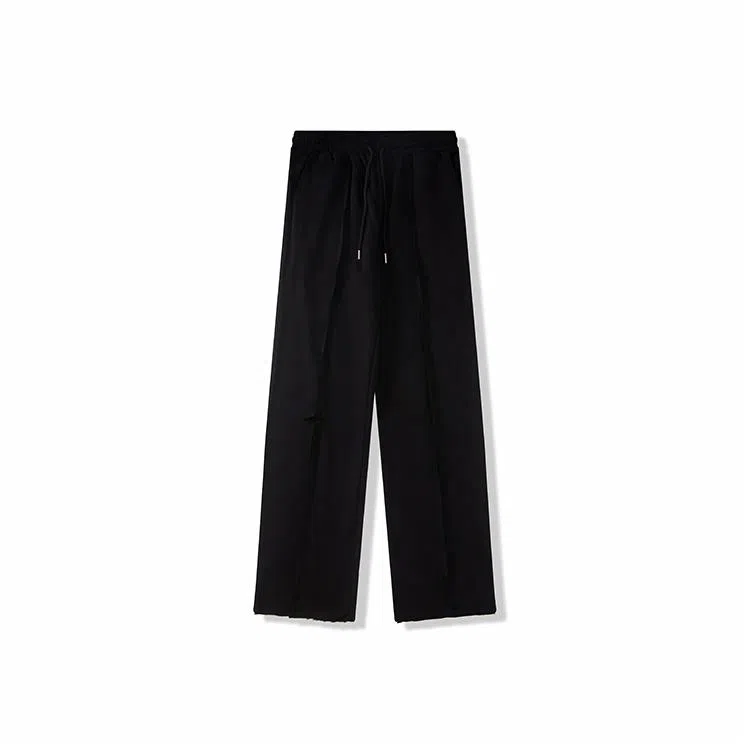 我是大卫 破洞痞帅直筒裤宽松卫裤百搭垂感高街休闲裤 男款 黑色