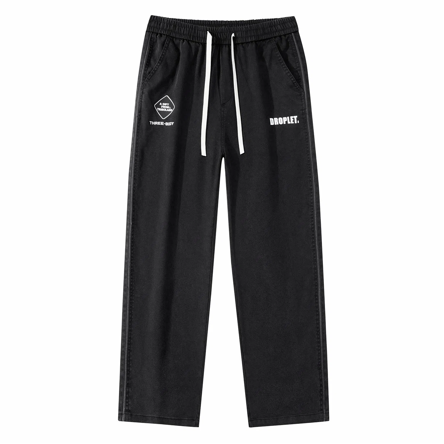 三体 水滴系列 简约基础美式复古宽松百搭直筒垂感阔腿松紧系绳高街潮牌时尚舒适薄款透气学生多巴胺显瘦日常休闲裤 男女同款