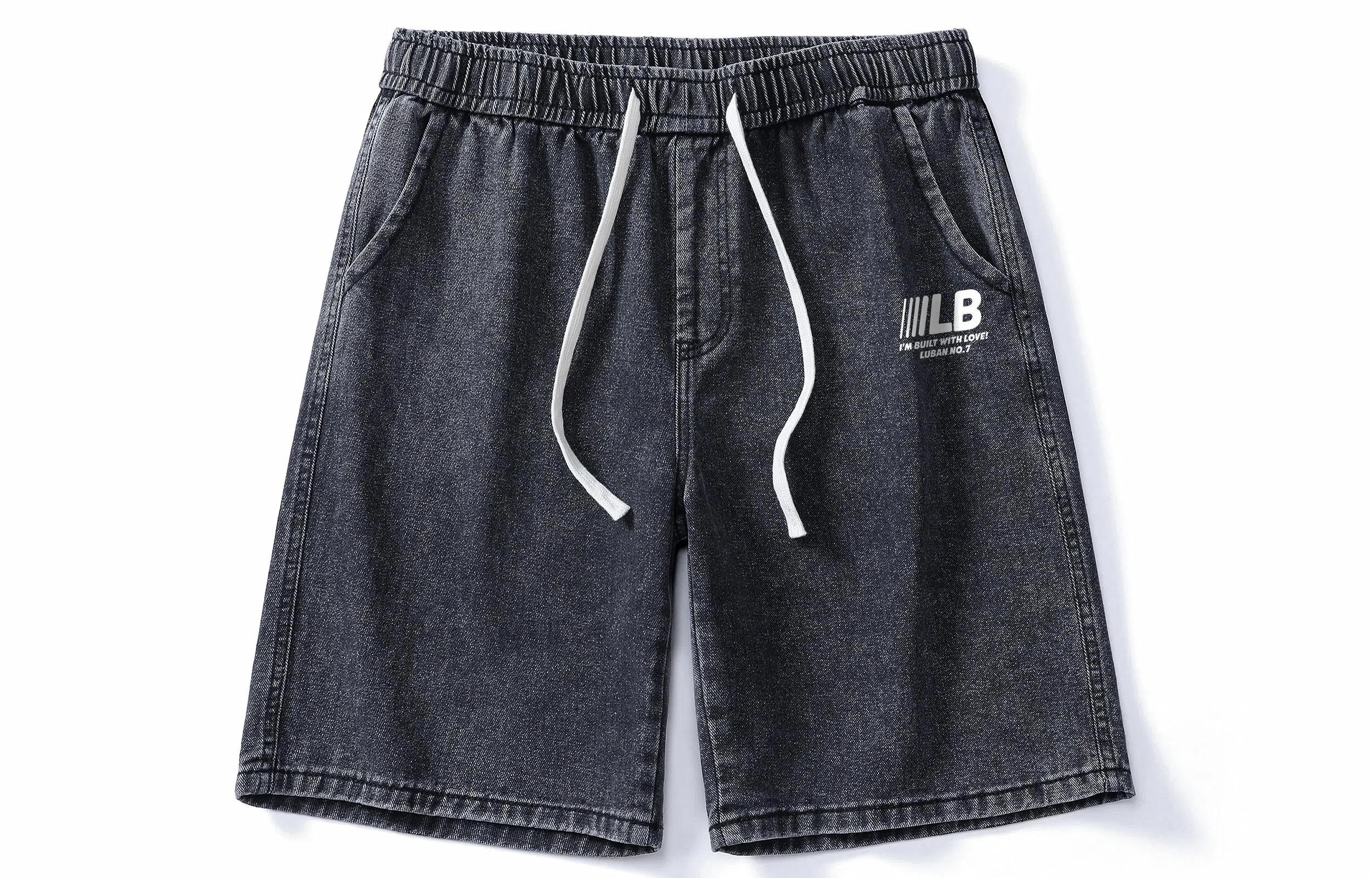 王者荣耀 鲁班七号星空梦想款 美式基础款复古水洗做旧印花直筒系带休闲宽松百搭直筒五分牛仔短裤 男女同款