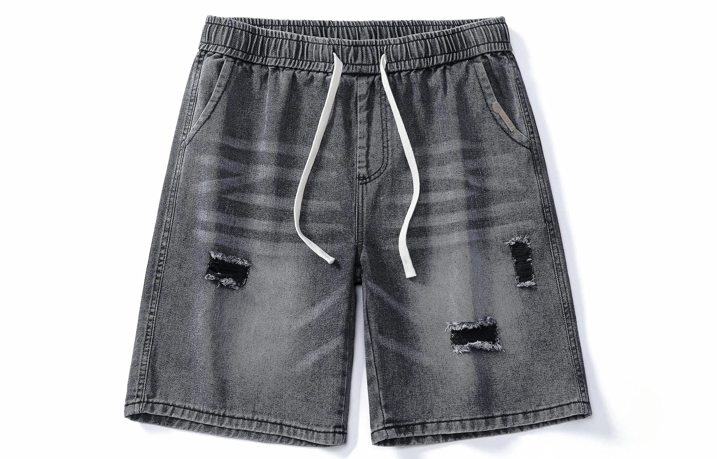 王者荣耀 标语款 复古水洗做旧破洞学生党简约中裤设计感美式高街宽松休闲日常通勤经典百搭牛仔短裤 男女同款