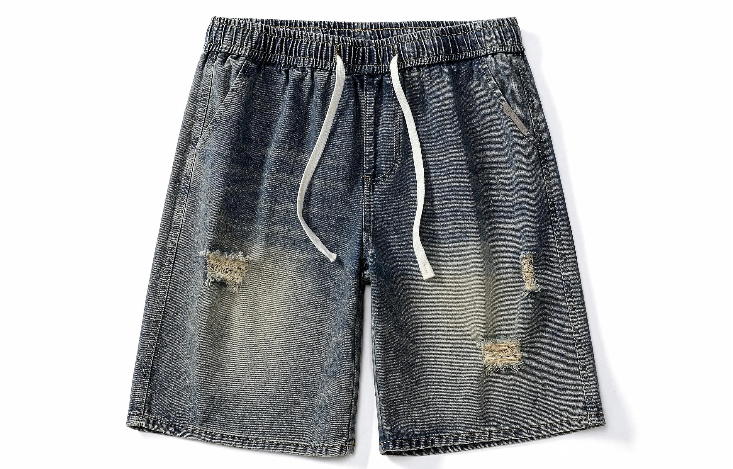 王者荣耀 标语款 复古水洗做旧破洞学生党简约中裤设计感美式高街宽松休闲日常通勤经典百搭牛仔短裤 男女同款