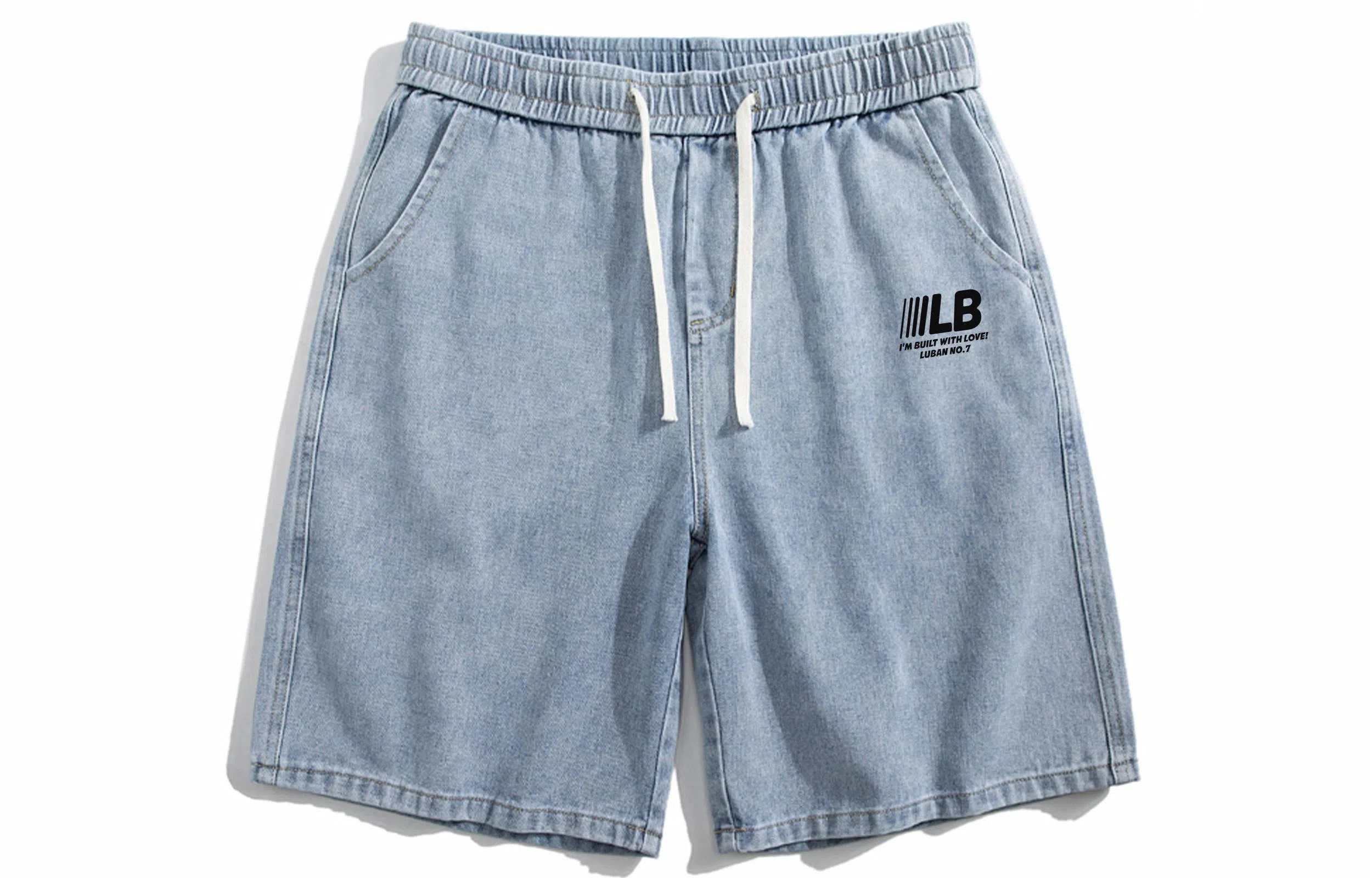 王者荣耀 鲁班七号星空梦想款 美式基础款复古水洗做旧印花直筒系带休闲宽松百搭直筒五分牛仔短裤 男女同款