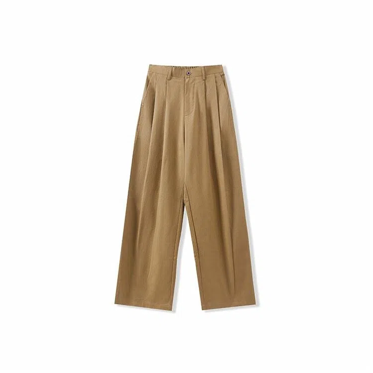 我是大卫 日系纯色复古直筒宽松休闲裤 男女同款 姜黄色