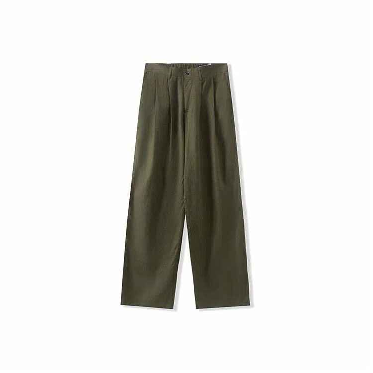 我是大卫 亚麻纯色中腰宽松简约直筒休闲裤 男女同款